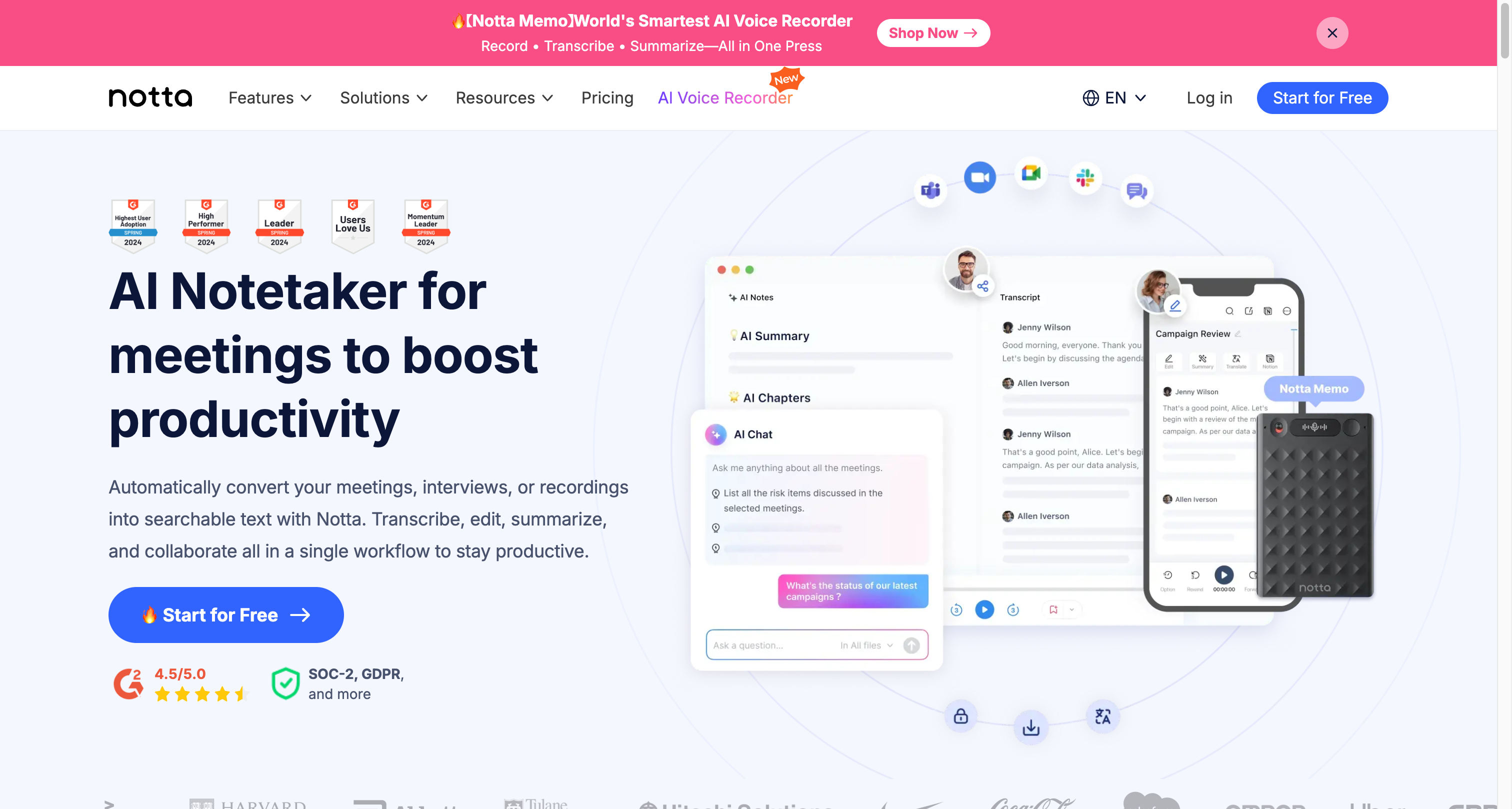 Notta 회의록 앱 스크린샷